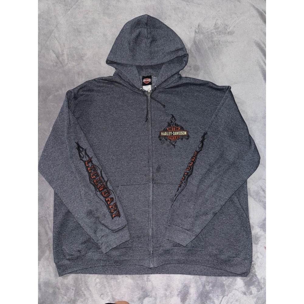 Vintage Y2K Harley Davidson Motorcycle Gray Full Zip Hoodie Twin Cities 2011 3XL